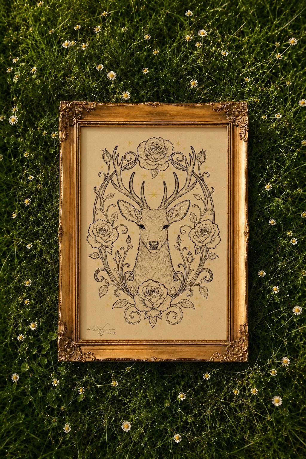 The Deer Rose—Botanical Deer Art Print