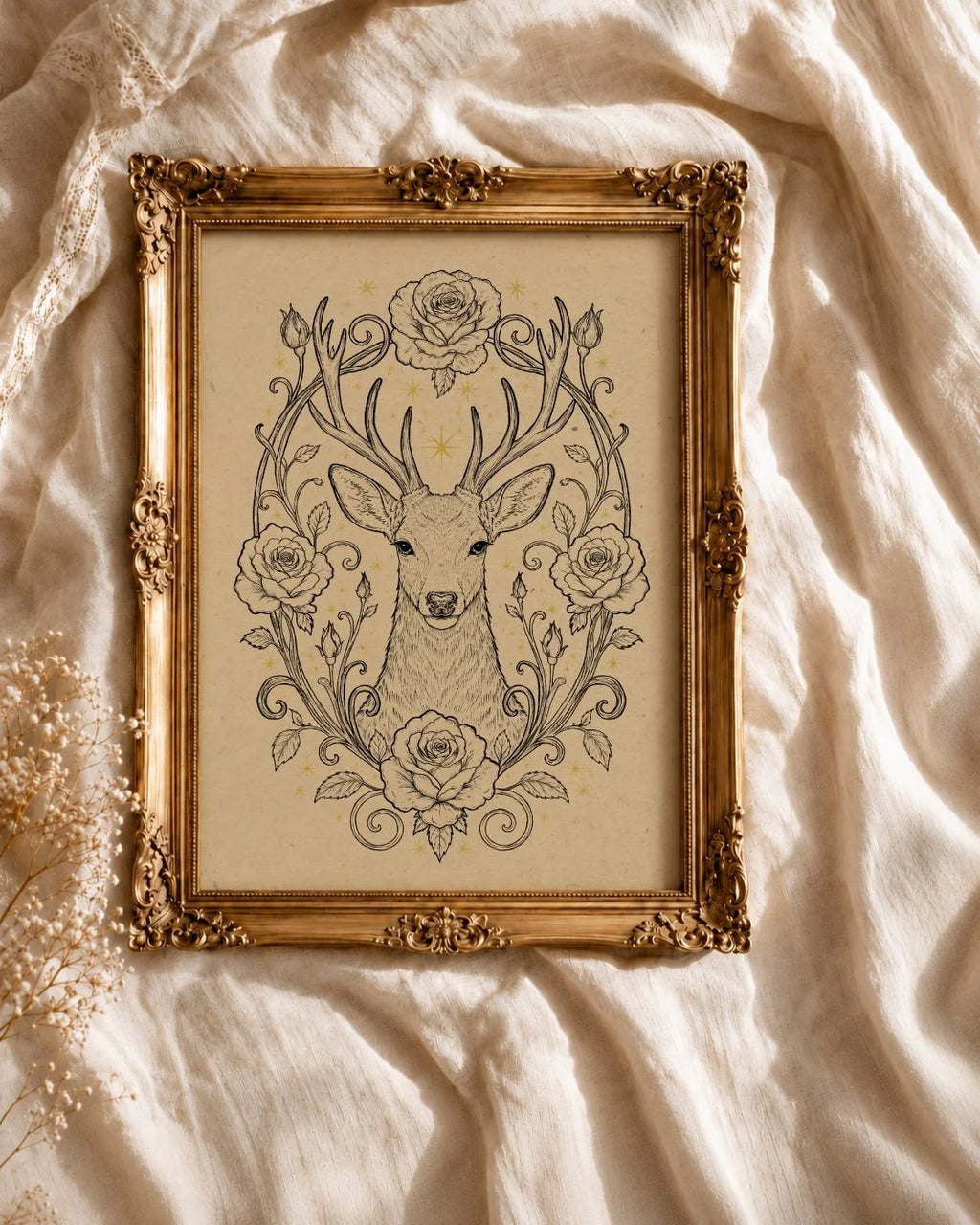 The Deer Rose—Botanical Deer Art Print