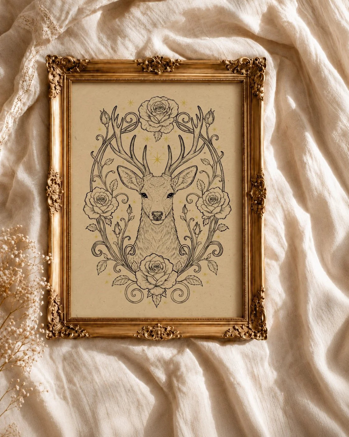 The Deer Rose—Botanical Deer Art Print