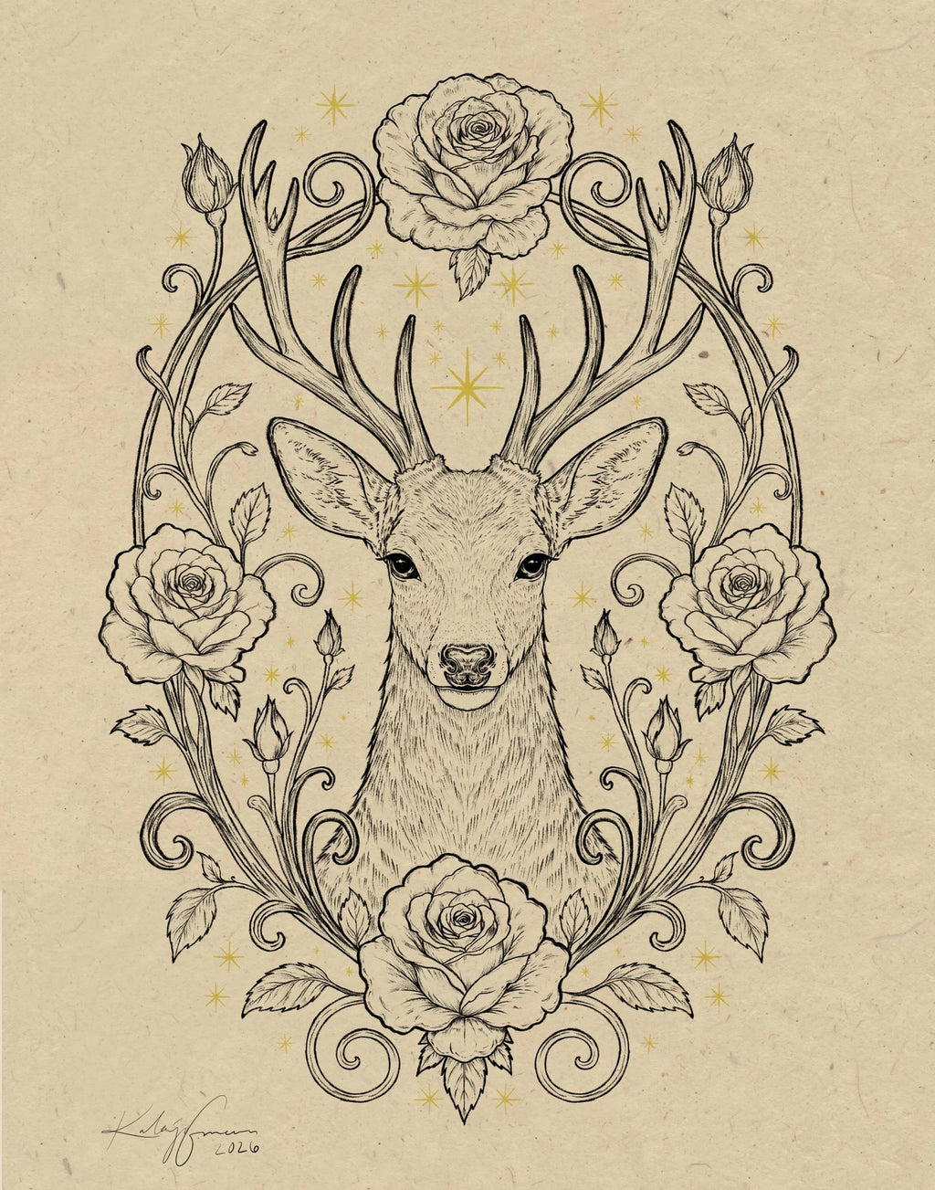 The Deer Rose—Botanical Deer Art Print