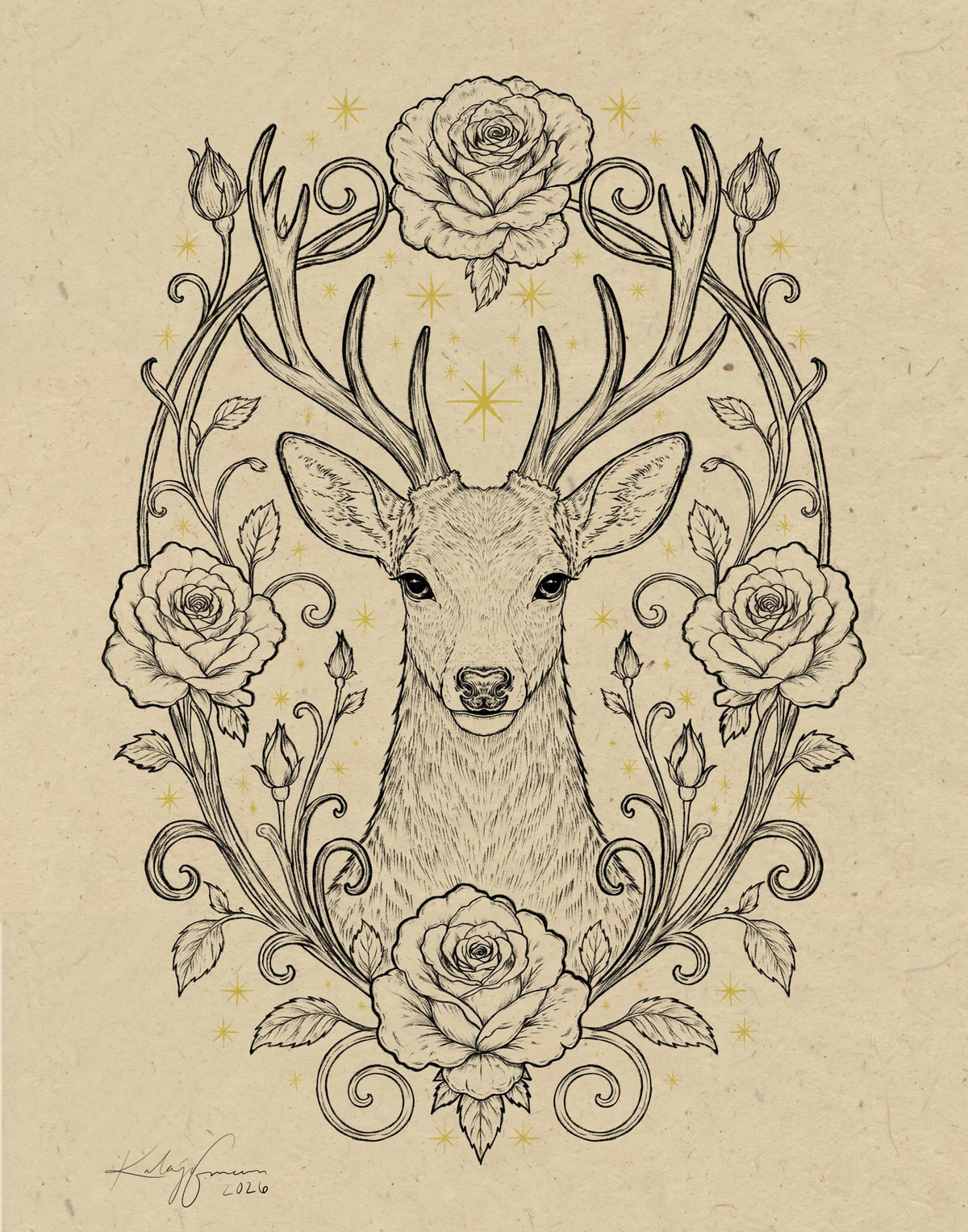 The Deer Rose—Botanical Deer Art Print